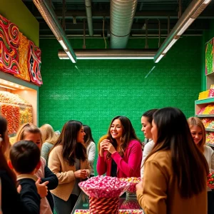 Influencers enjoying candy in a Chicago candy store