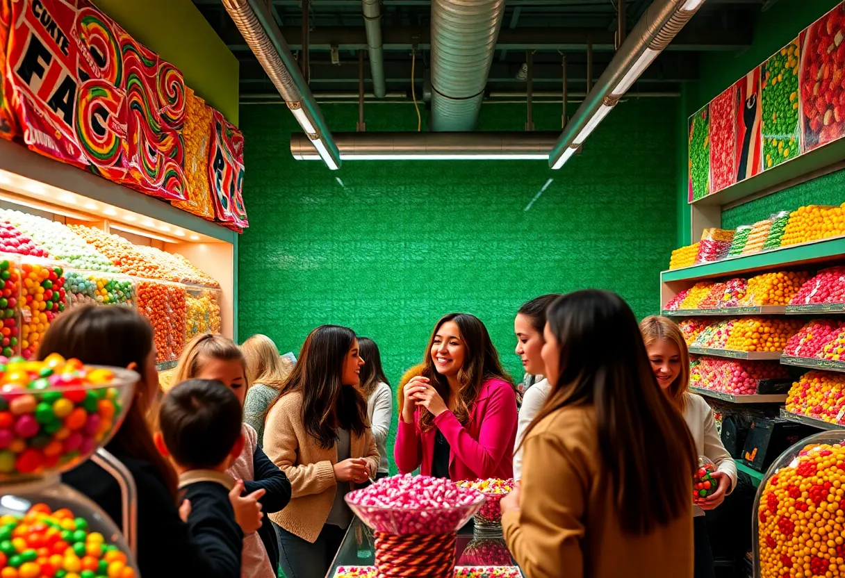 Influencers enjoying candy in a Chicago candy store