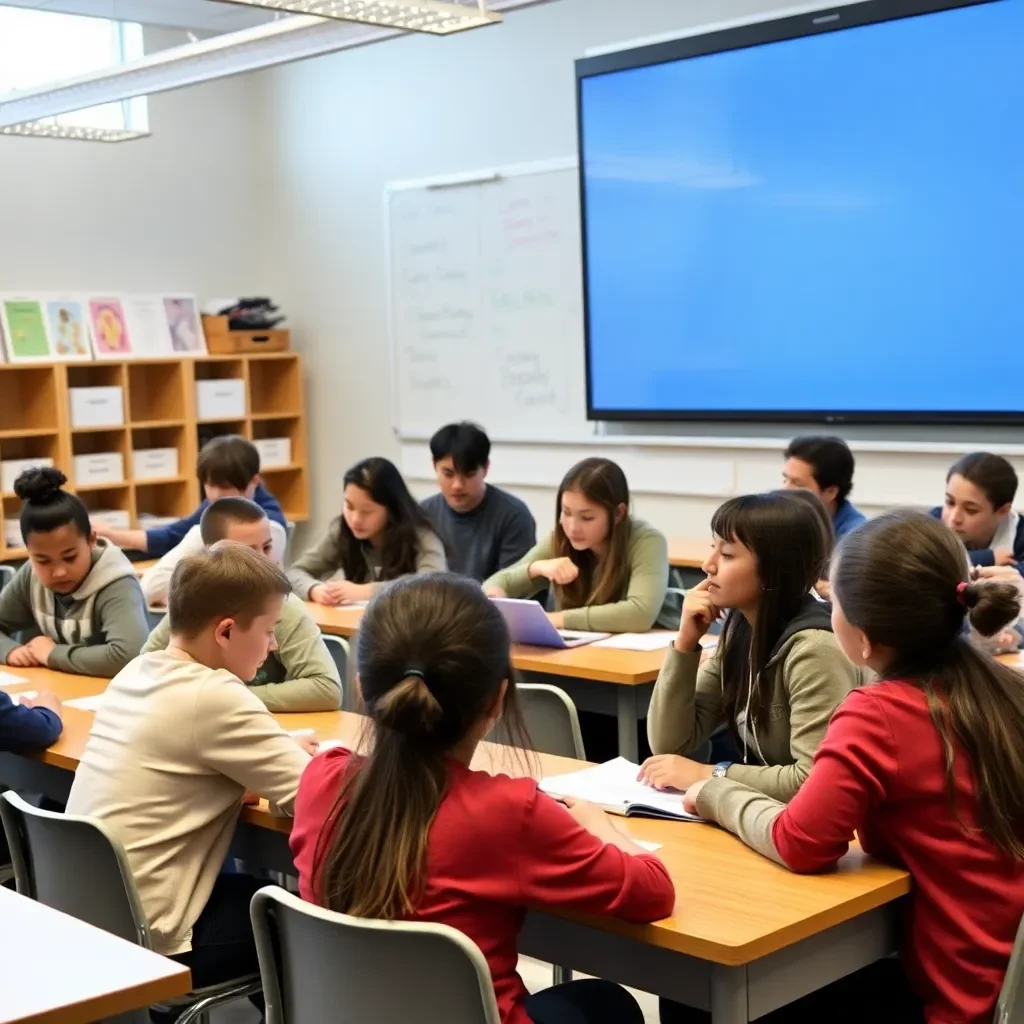 Classroom with students engaged in learning and collaboration.