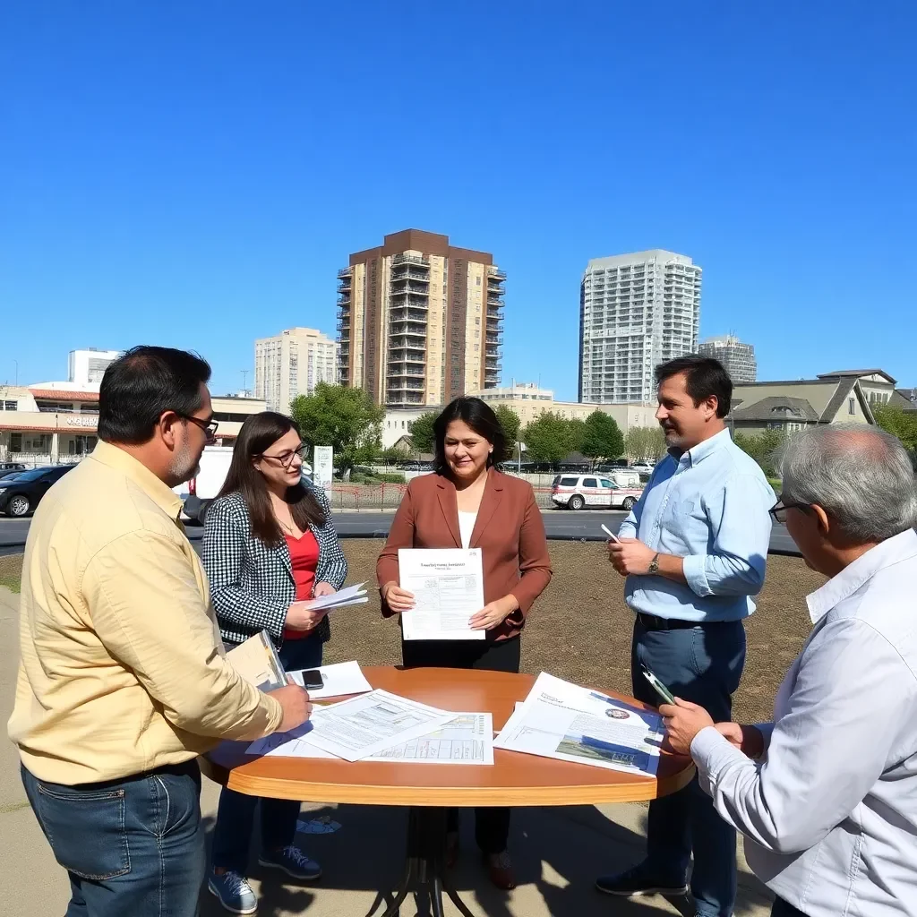 Community meeting with city planners discussing development projects.