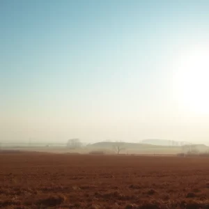 Evocative landscape of dry fields under a warm winter sun.