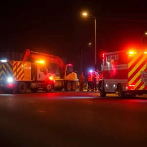 Emergency responders at a serious construction vehicle accident in Charleston.