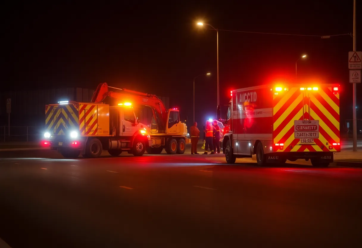 Emergency responders at a serious construction vehicle accident in Charleston.