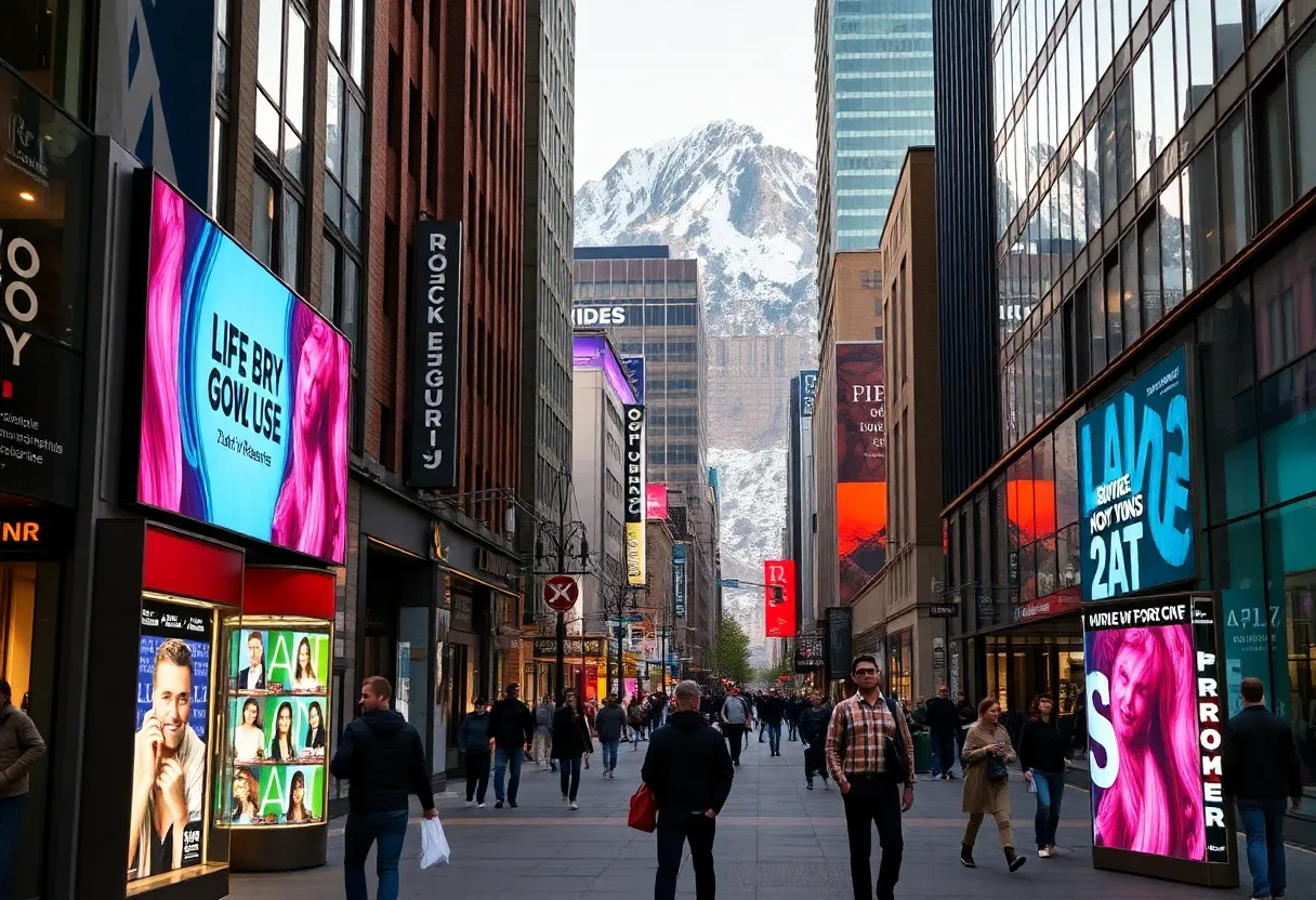 A creative marketing scene in Denver showcasing unique ads and visuals.