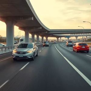 A busy highway featuring Durable Traffic Flow Concrete under vehicular stress.