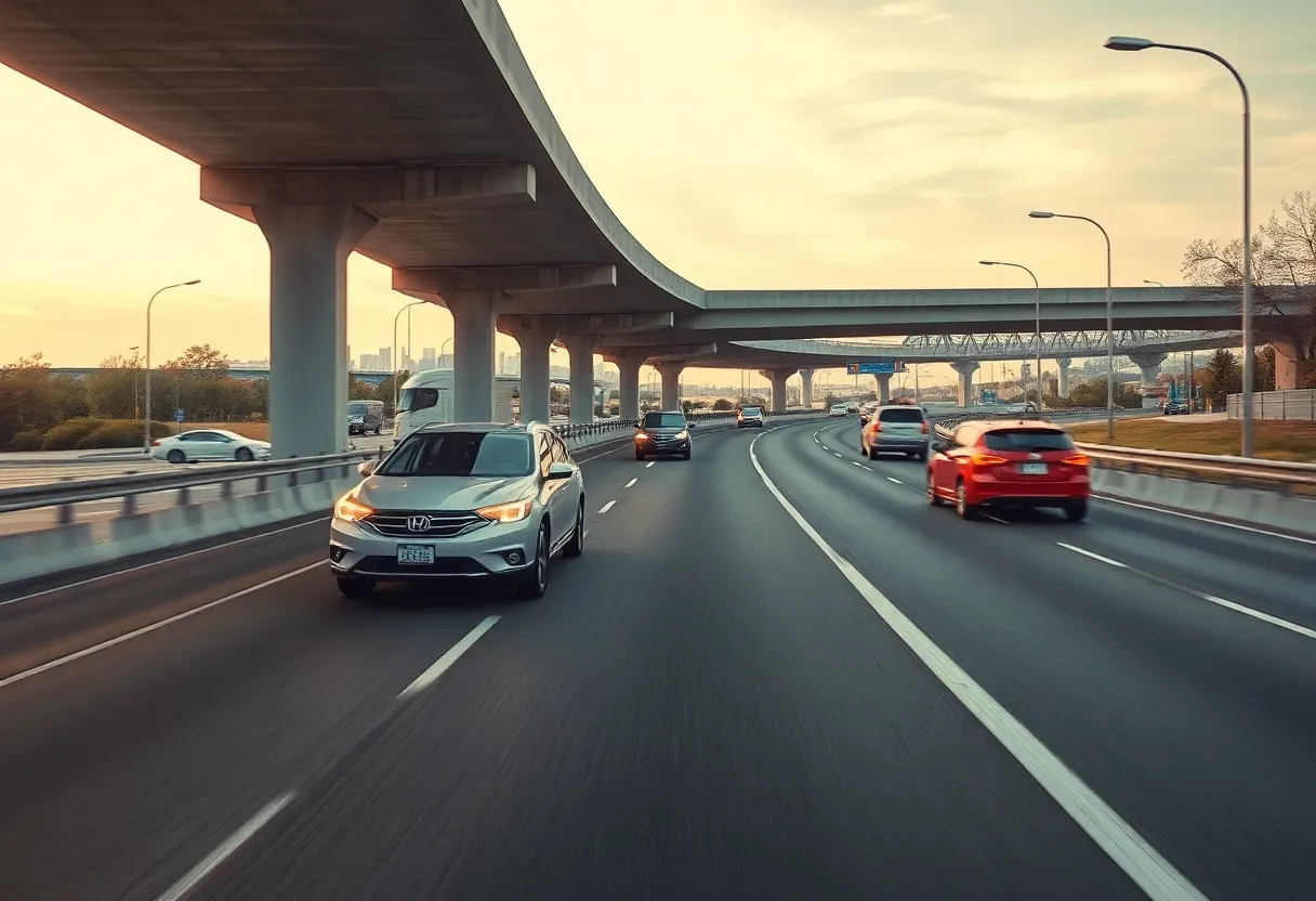 A busy highway featuring Durable Traffic Flow Concrete under vehicular stress.