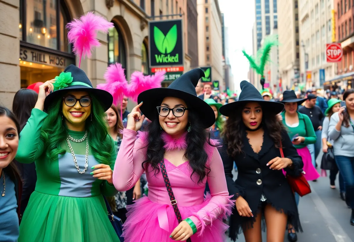 Fans celebrating the Wicked musical in New York City