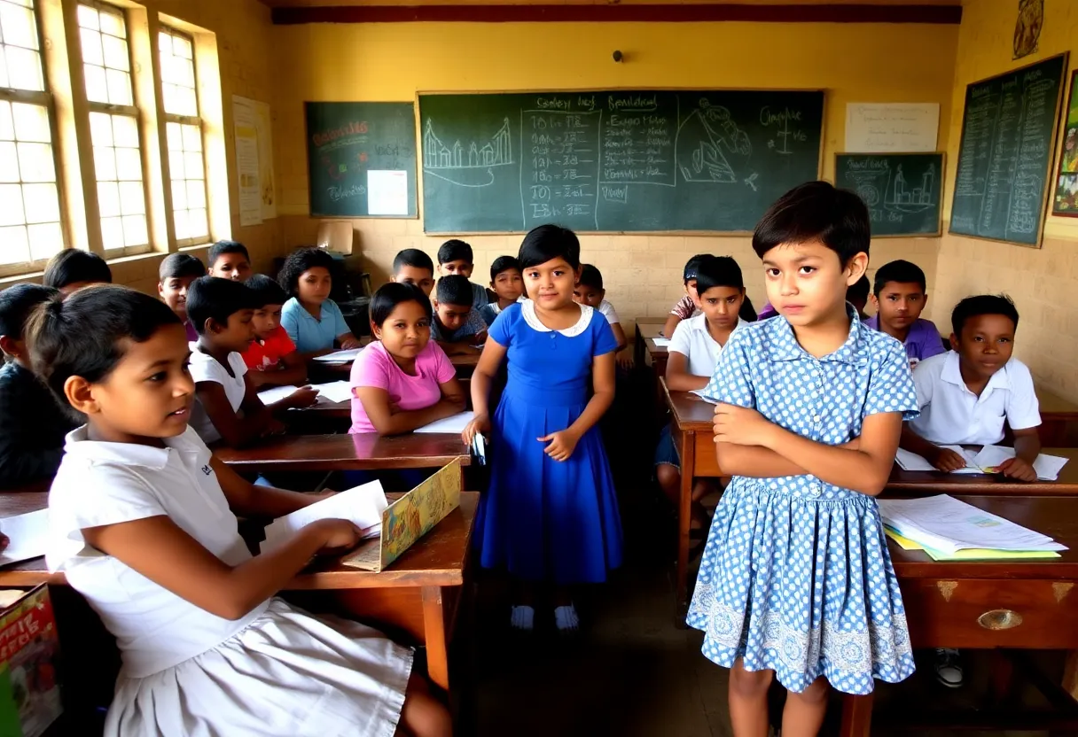 Vintage classroom with diverse students engaged in learning.