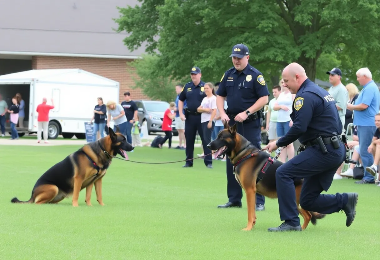 Police K-9s in training and community engagement event.