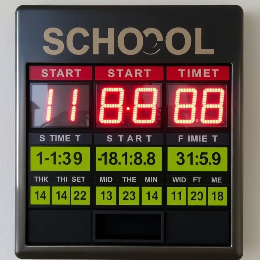 School clock showing different start times on a calendar.