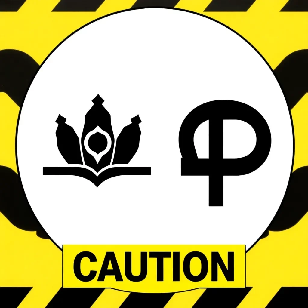 Fraternity and sorority symbols with a caution sign backdrop.