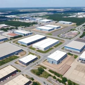 Aerial view of Charleston industrial area showcasing logistics centers