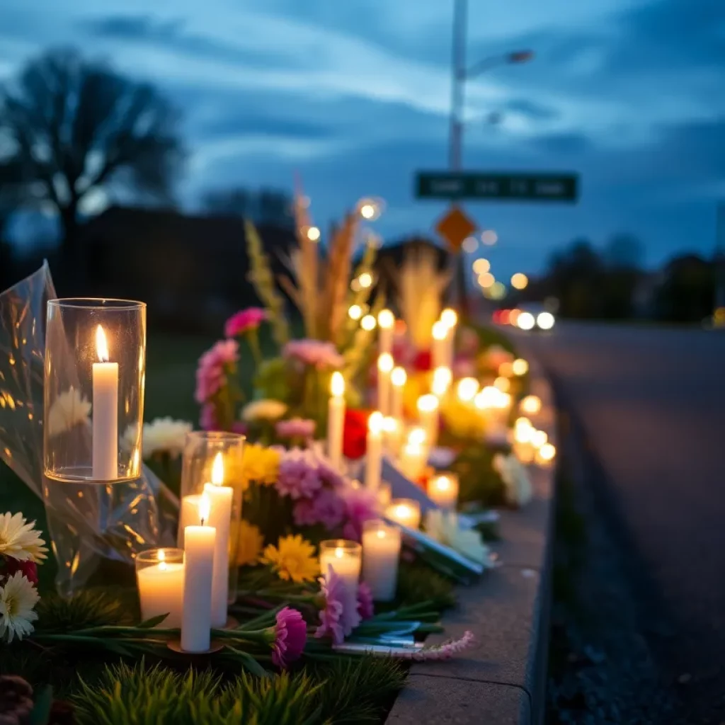 Candlelight vigil at a Charleston roadside memorial for hit-and-run victims.