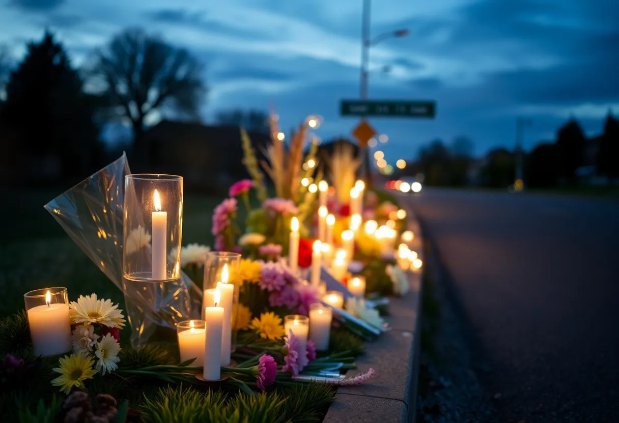 Candlelight vigil at a Charleston roadside memorial for hit-and-run victims.