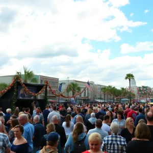 Crowd celebrating New Year in Charleston with music and events