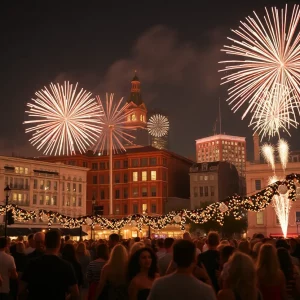 Fireworks lighting up the Charleston skyline during New Year's Eve celebration