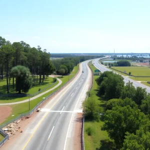 View of James Island showing halted construction for Mark Clark Extension