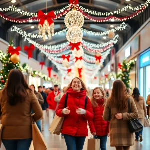 Families shopping at North Charleston Tanger Outlets during the holidays