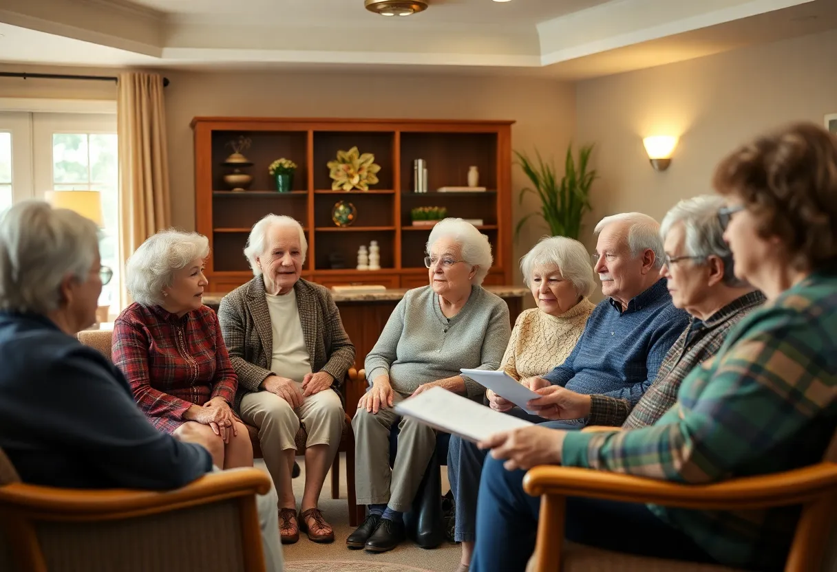 A group of diverse seniors discussing Medicare Advantage reforms.