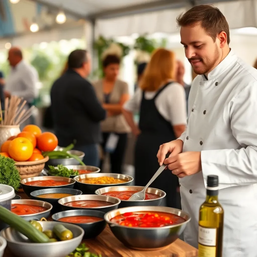 A chef demonstrating cooking techniques with delicious sauces in Charleston