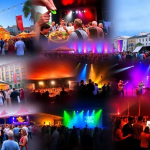 Collage of Charleston events including food festivals and concerts