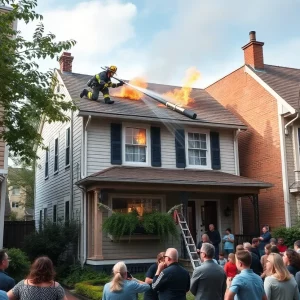 Firefighters extinguishing a small fire on a downtown Charleston home.