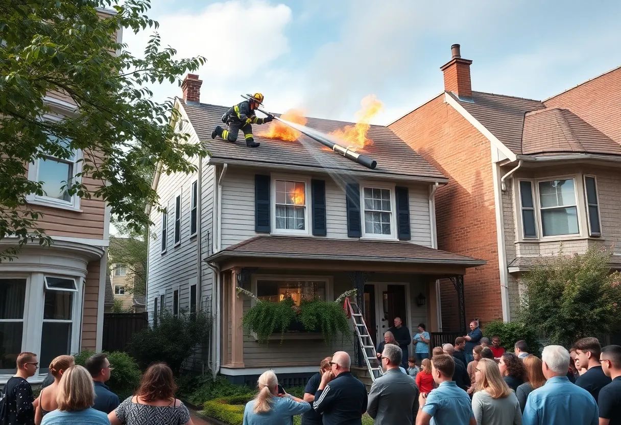 Firefighters extinguishing a small fire on a downtown Charleston home.