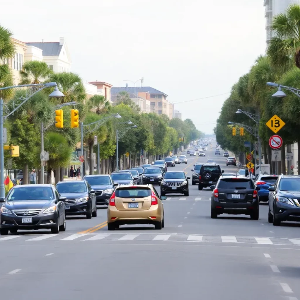 Traffic on U.S. Highway 17 in Charleston with safety features