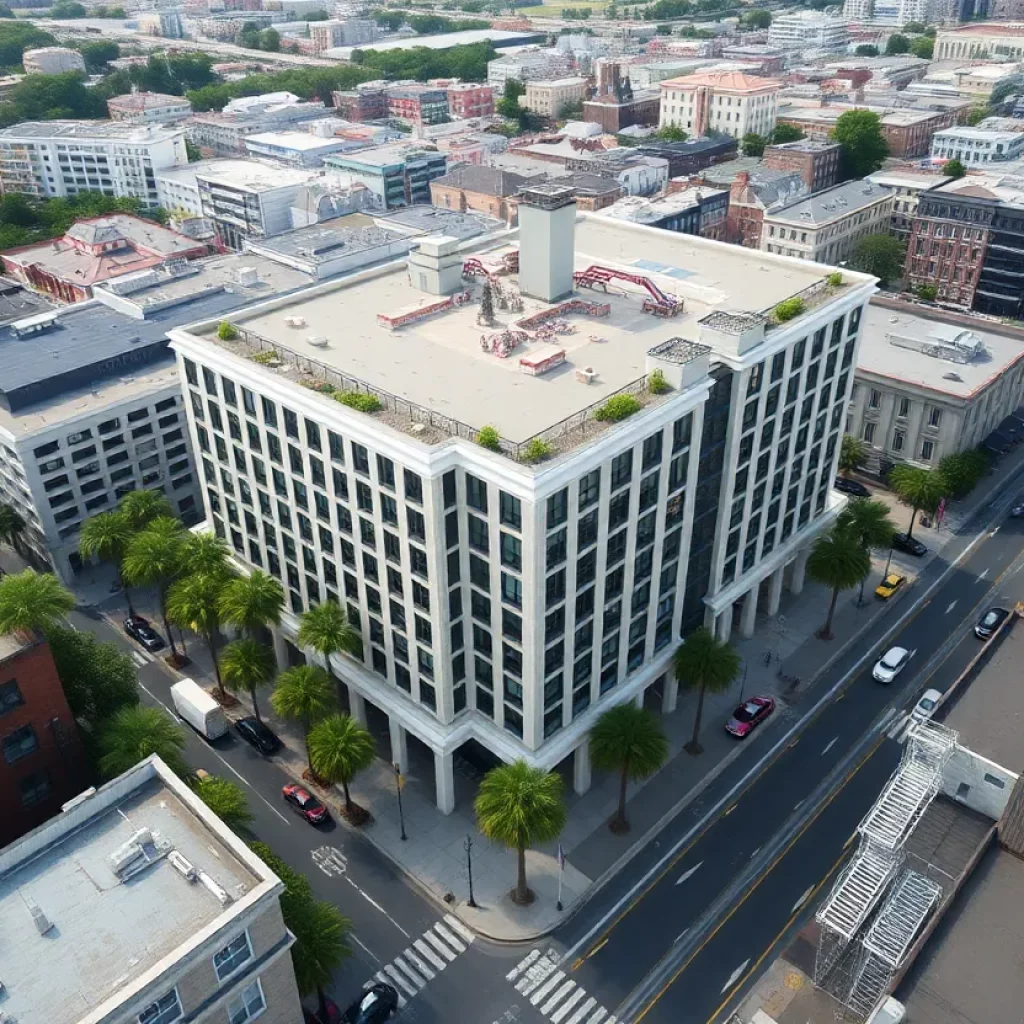 Aerial view of Hyatt Place and Hyatt House hotels in Charleston's Historic District.