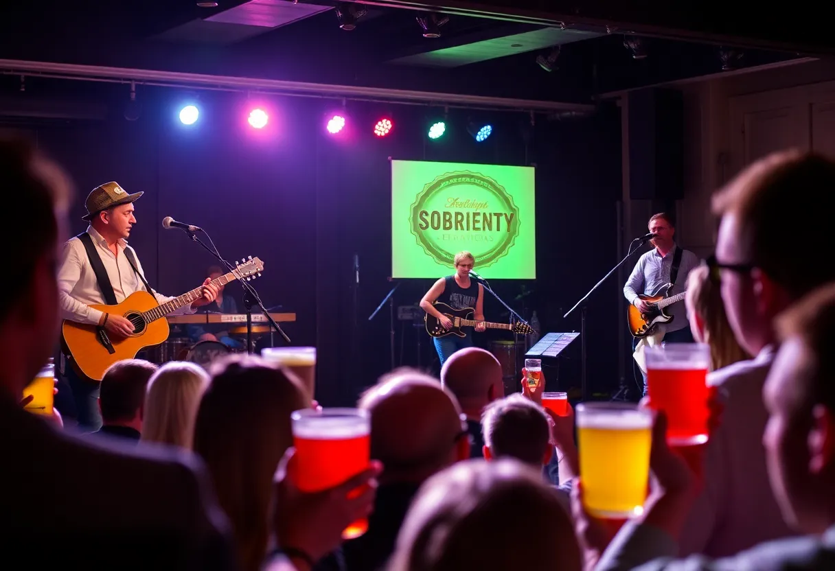 Musicians performing on stage during Dry January in Charleston