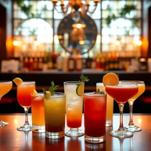 Colorful nonalcoholic mocktails served in a Charleston bar