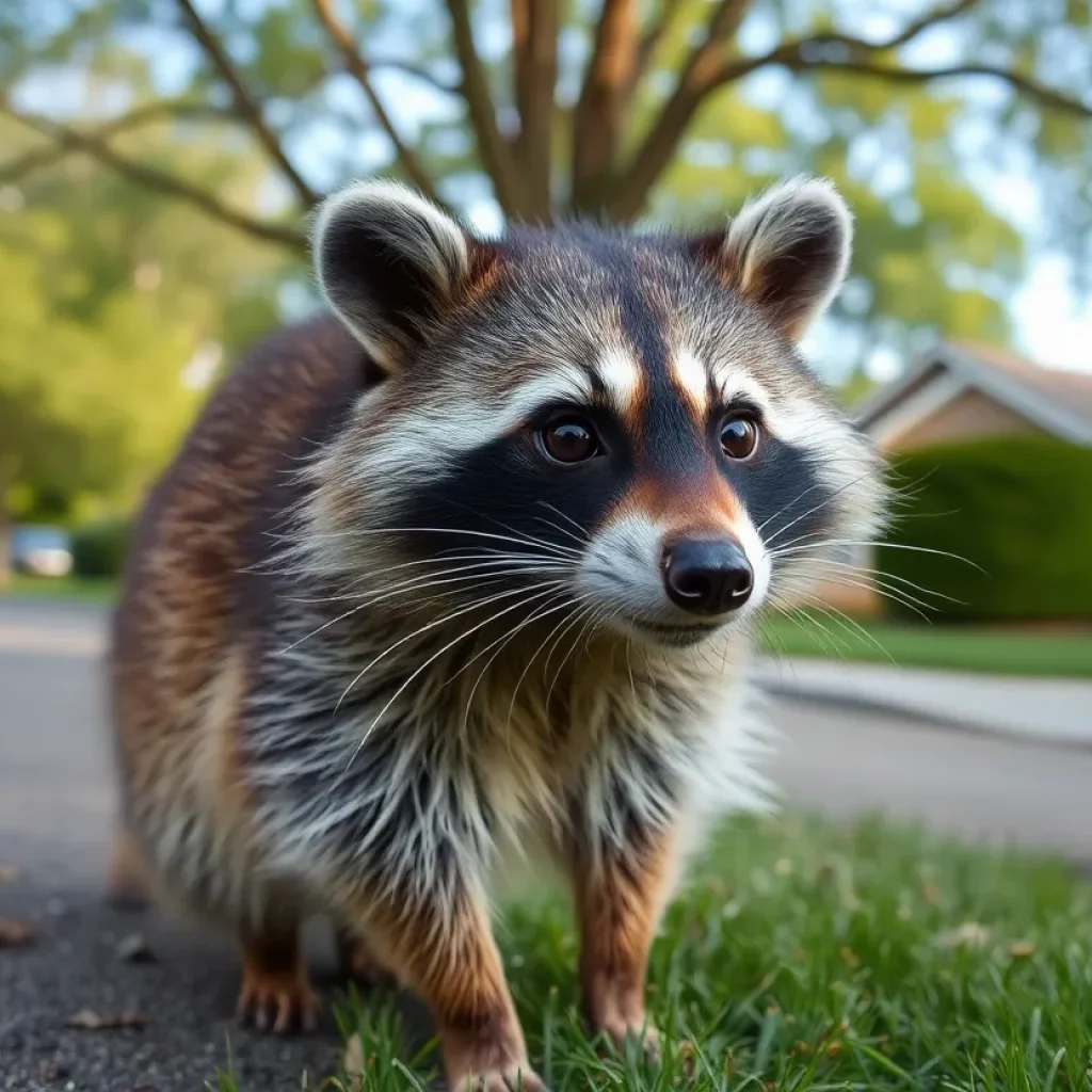 Raccoon in a suburban area highlighting rabies awareness