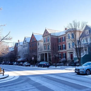 Snow blanketing historic Charleston homes