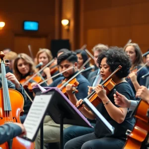 Diverse group of classical musicians performing together