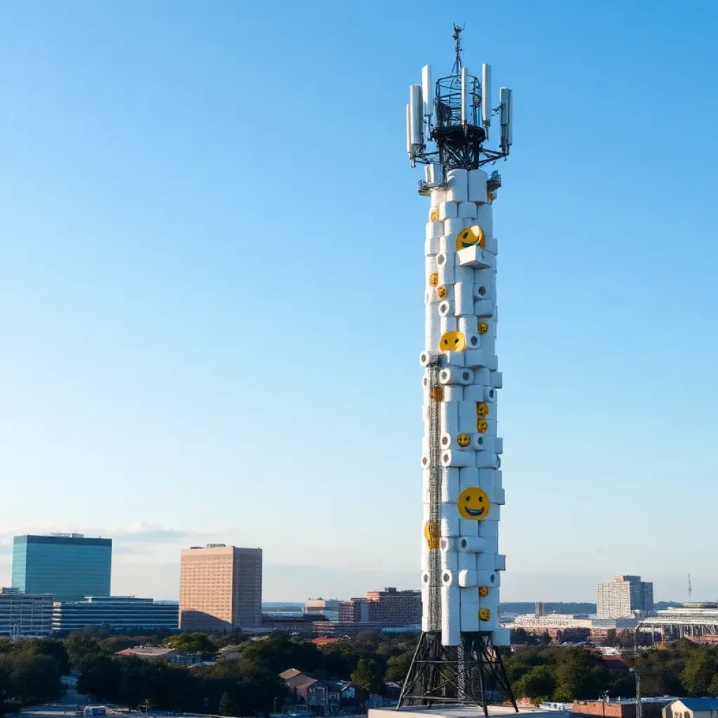 Telecommunications tower in Charleston resembling toilet paper