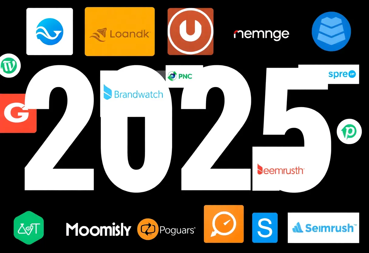 Collage of digital marketing tools for 2025