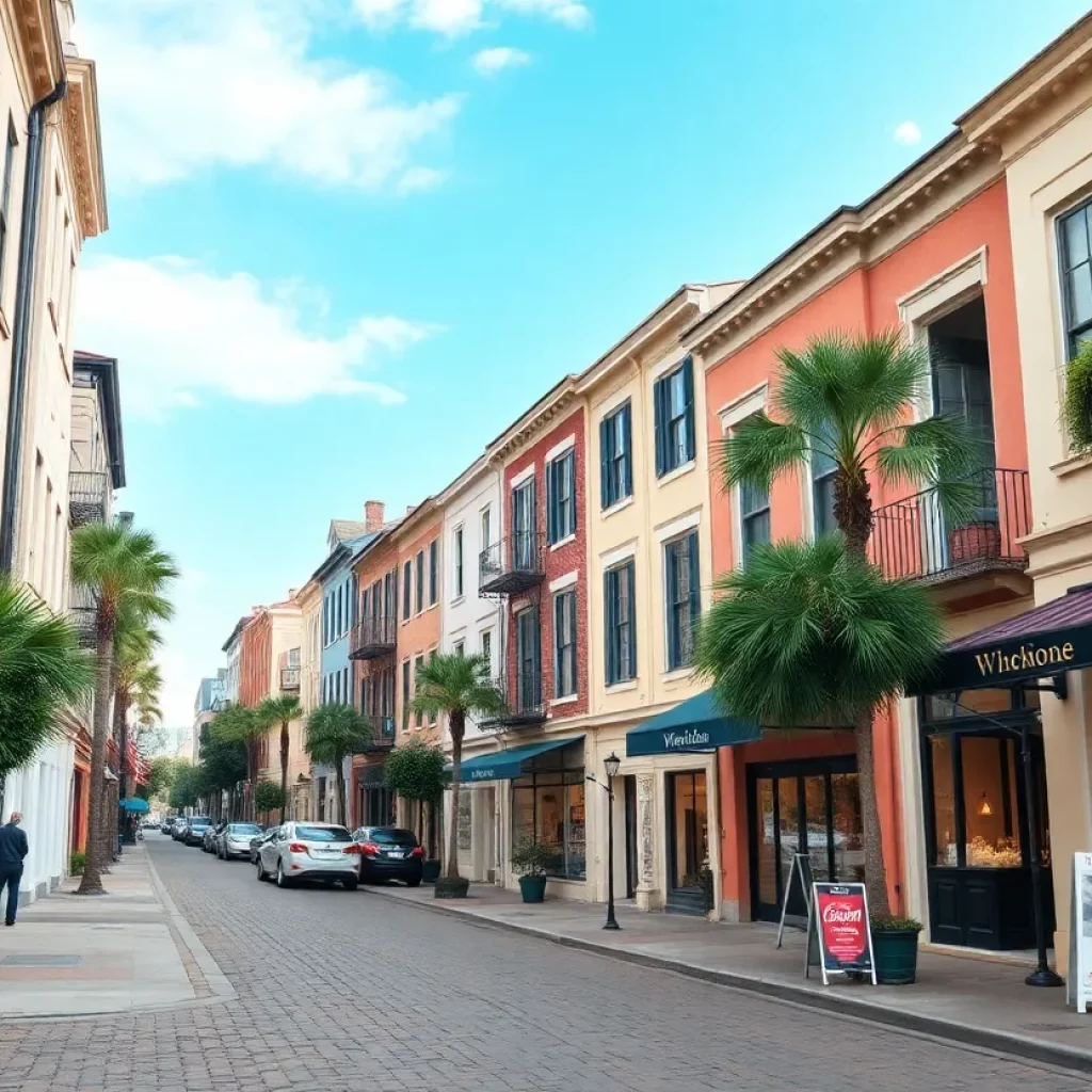 A picturesque view of downtown Charleston with historic architecture.