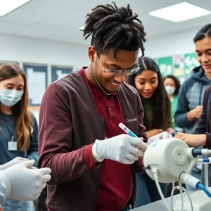 Students participating in healthcare training