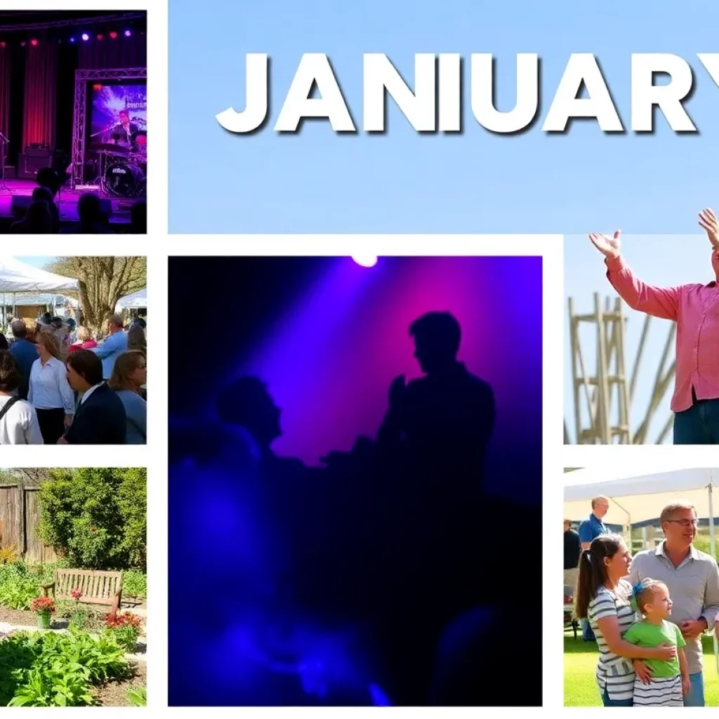 Collage of January events in Lowcountry including music and family activities