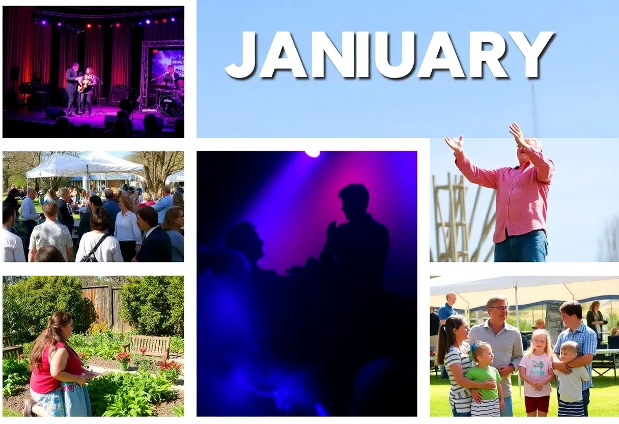 Collage of January events in Lowcountry including music and family activities