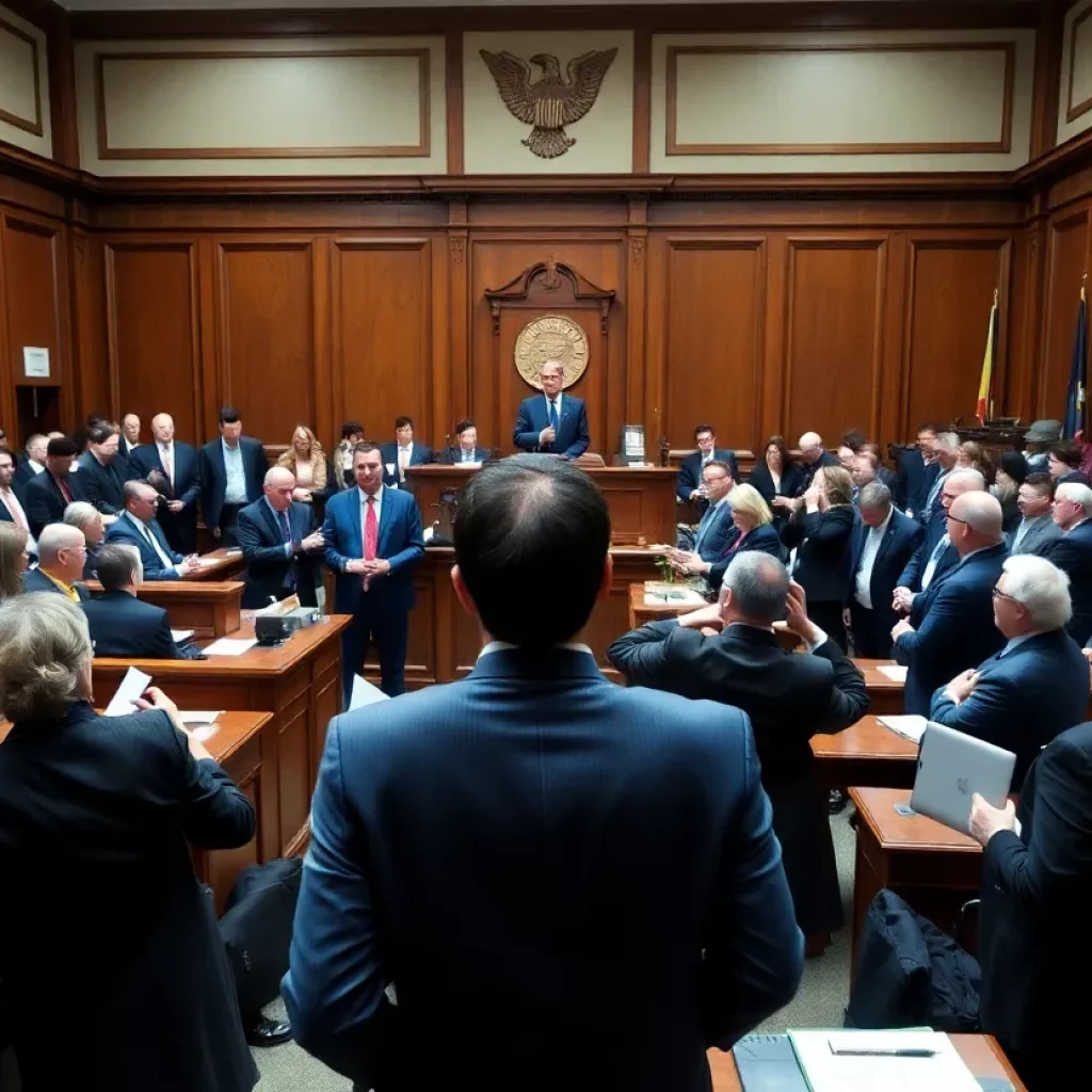 Courtroom scene depicting judicial reform efforts in South Carolina