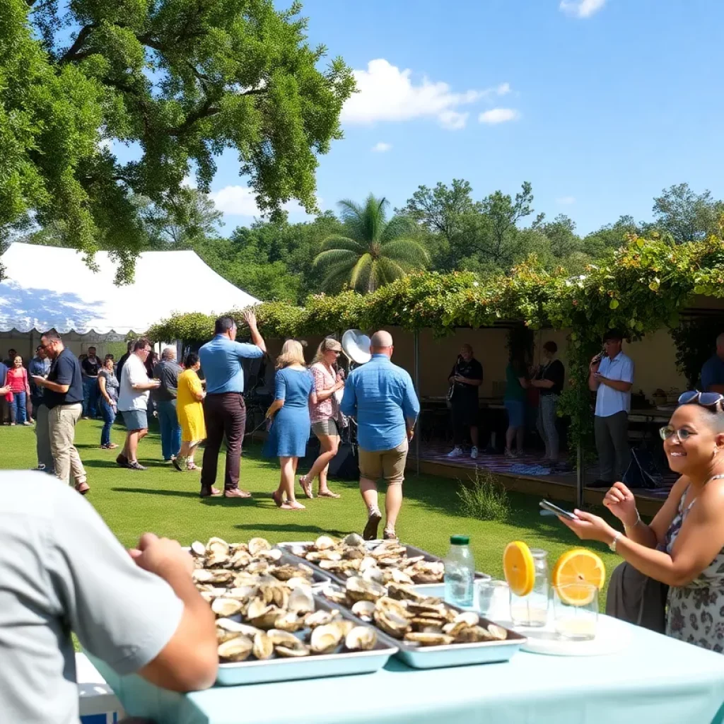 Crowds enjoying the Lowcountry Oyster Festival with oysters and live music