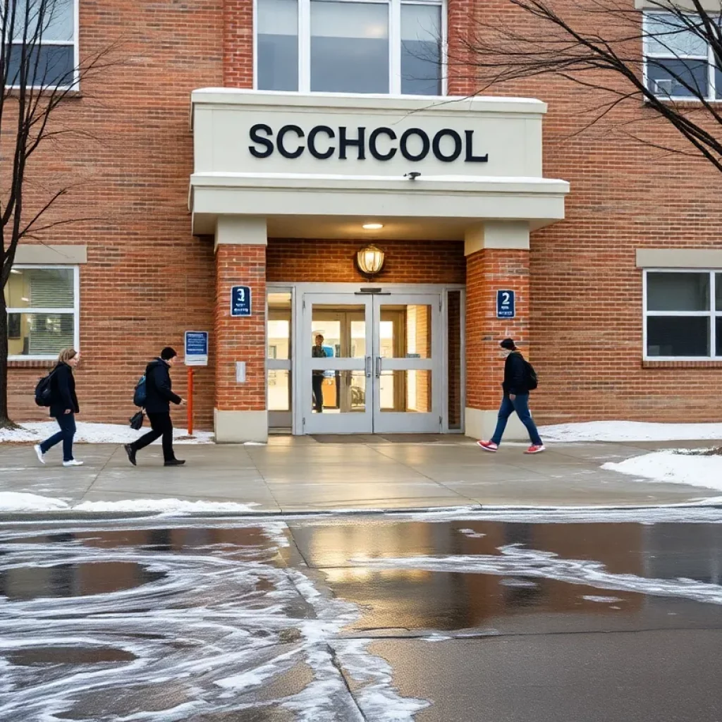 Students arriving at school after winter weather