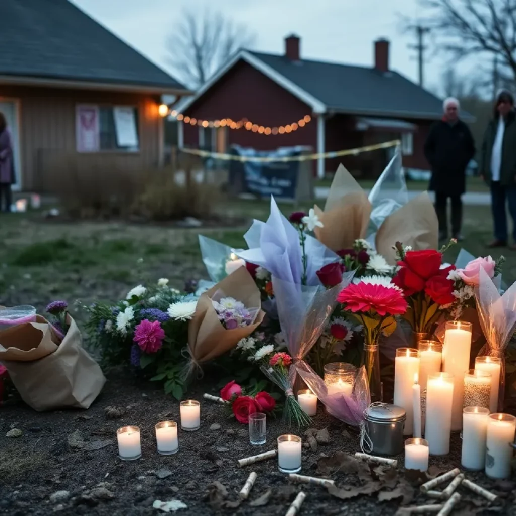 Candles and flowers at a memorial site