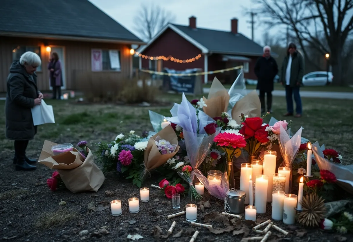 Candles and flowers at a memorial site