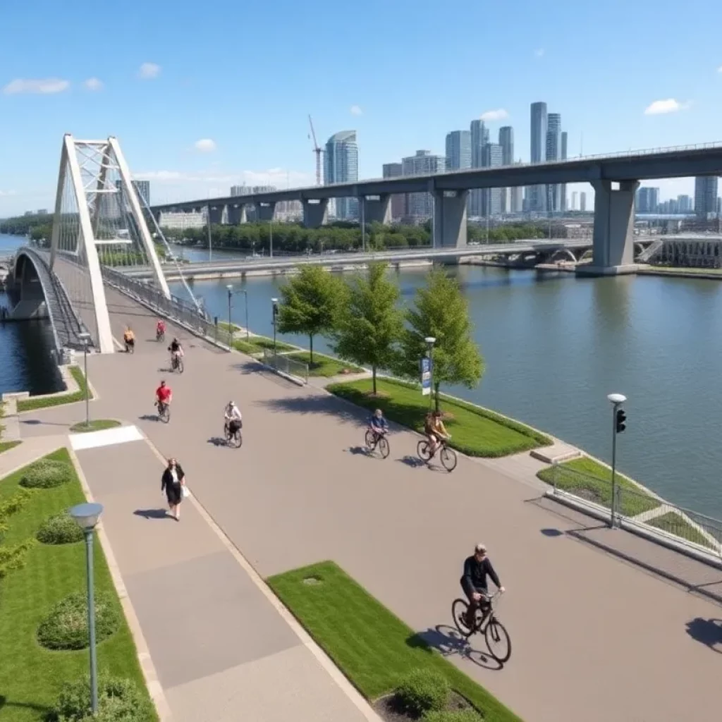 Pitt Street Bridge under renovation with scenic views and greenery.