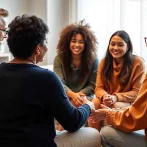 Participants engaging in a support group for PTSD recovery