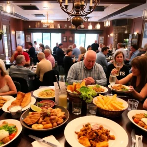 Diners enjoying meals at various restaurants during South Carolina Restaurant Week in Charleston.