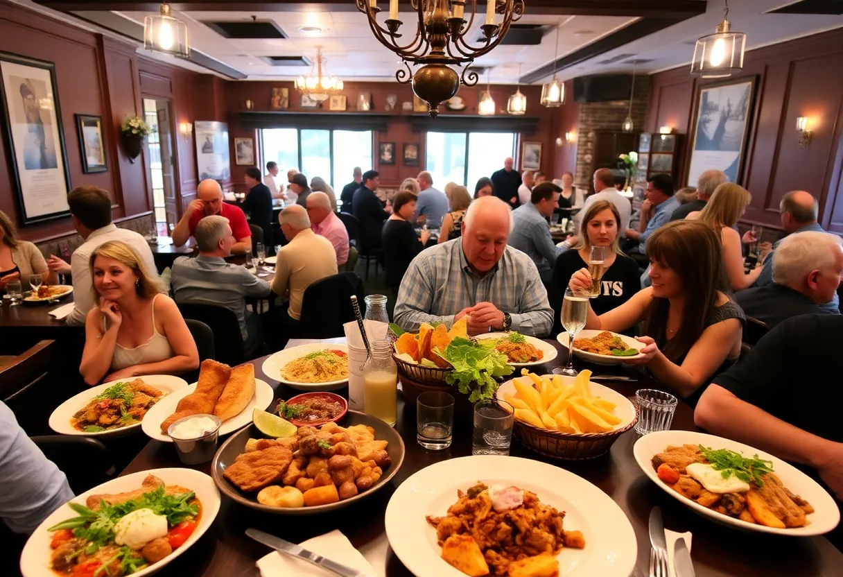 Diners enjoying meals at various restaurants during South Carolina Restaurant Week in Charleston.