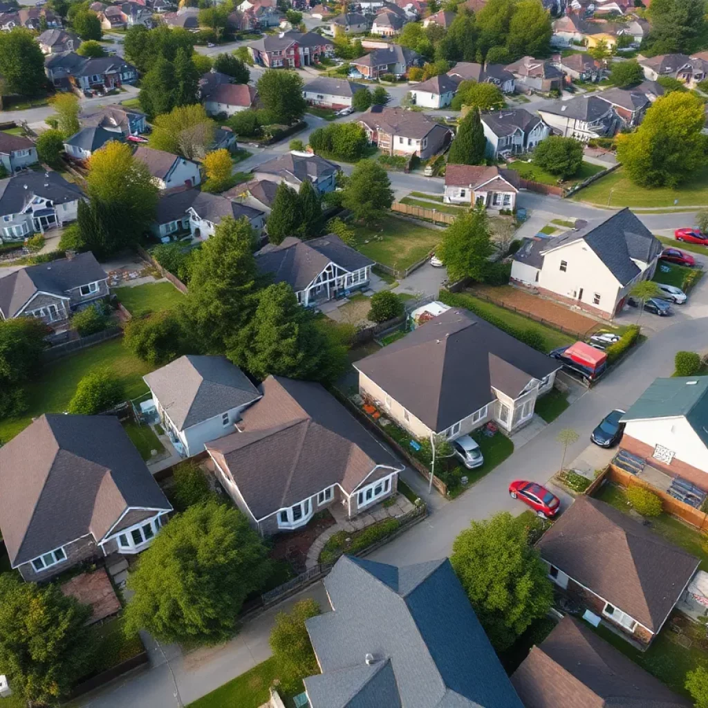 Aerial view of North Charleston neighborhood with short-term rental properties